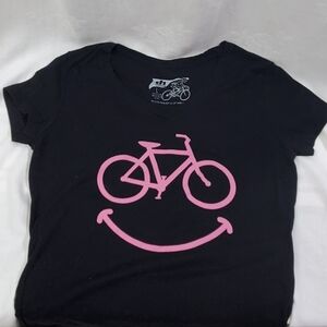 dhdwear Women's Black Smiley Limited Edition Bike Tee Large Biking Cycling